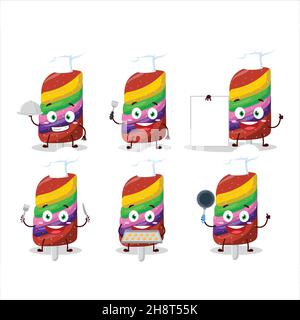 Personnage de dessin animé de bonbons gélifiés arc-en-ciel avec diverses émoticônes de chef.Illustration vectorielle Illustration de Vecteur