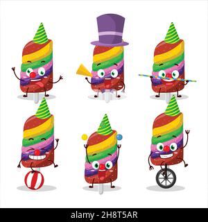 Personnage de dessin animé de bonbons gélifiant arc-en-ciel avec divers spectacles de cirque.Illustration vectorielle Illustration de Vecteur