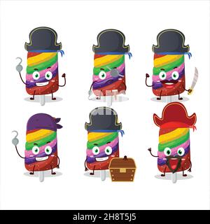Personnage de dessin animé de bonbons gélifiés arc-en-ciel avec divers pirates émoticônes.Illustration vectorielle Illustration de Vecteur
