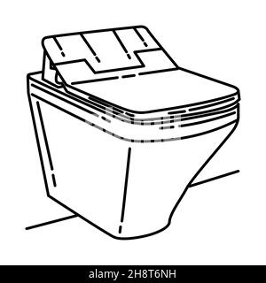 Siège de toilette partie de mobilier et d'outils de maison Design main dessiné icône Set Vector. Illustration de Vecteur
