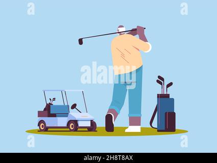 homme afro-américain senior jouant au golf joueur âgé prenant un tir actif vieux concept horizontal Illustration de Vecteur