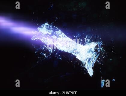 Tigre abstrait fait de projections d'eau, illustration 3D. Banque D'Images
