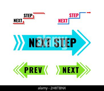 Grand bouton définir la couleur Suivant.Flèche bleue et verte avec monde étape suivante. Illustration de Vecteur