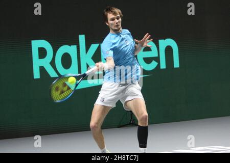 Madrid, Espagne.1er décembre 2021.Alexander BUBLIK du KAZAKHSTAN lors de la coupe Davis 2021 quart de finale de tennis le 1er décembre 2021 à Madrid Arena à Madrid, Espagne.Photo de Laurent Lairys/ABACAPRESS.COM crédit: Abaca Press/Alay Live News Banque D'Images