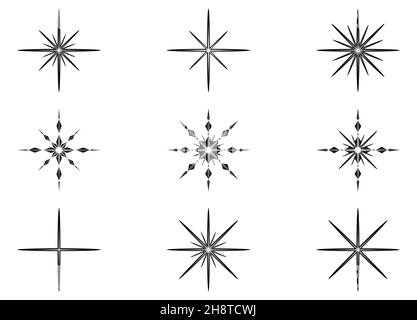 Ensemble d'étoiles brillantes pour Noël, nouvel an. Illustration vectorielle. Illustration de Vecteur