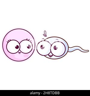 Ovules et spermatozoïdes humains.Illustration de dessin animé Banque D'Images