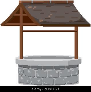 Puits de pierre avec toit sur fond blanc illustration Illustration de Vecteur