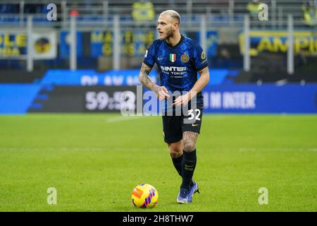 Milan, Italie.1er décembre 2021.Federico DiMarco (FC Inter) pendant Inter - FC Internazionale vs Spezia Calcio, football italien série A match à Milan, Italie, décembre 01 2021 crédit: Independent photo Agency/Alay Live News Banque D'Images