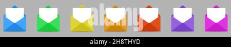 Enveloppes de couleur avec papier vide.Illustration vectorielle isolée sur fond gris Illustration de Vecteur