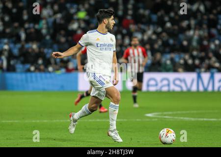 Marco Asensio du Real Madrid pendant le championnat d'Espagne le match de football de la liga entre le Real Madrid et le Athletic Club le 1er décembre 2021 au stade Santiago Bernabeu à Madrid, Espagne - photo: IrH/DPPI/LiveMedia Banque D'Images