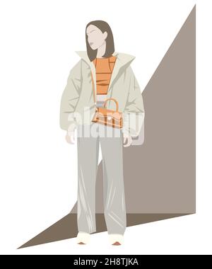 Femme mode Street style tenue hiver Illustration de Vecteur