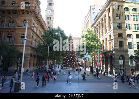 Sydney, Australie.2 décembre 2021.Le plus grand arbre de Noël de Nouvelle-Galles du Sud est décoré avec plus de 110,000 lumières LED, une étoile changeante de couleur de 3.4 mètres et 330 boules brillantes spécialement créées.Les 800 branches de l’arbre sont habillées de 15,000 fleurs représentant 9 types différents de fleurs australiennes : banksia, waratah, bottin, larmoiement, fleur de gomme d’eucalyptus,patte de kangourou, fleur de flanelle, fleur de cire rose et fleur de cire blanche.Credit: Richard Milnes/Alamy Live News Banque D'Images