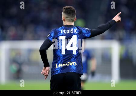 Milan, Italie.1er décembre 2021.Ivan Perisic du FC Internazionale gestes pendant la série Un match entre le FC Internazionale et Spezia Calcio au Stadio Giuseppe Meazza le 1er décembre 2021 à Milan, Italie.Credit: Marco Canoniero / Alamy Live News Banque D'Images