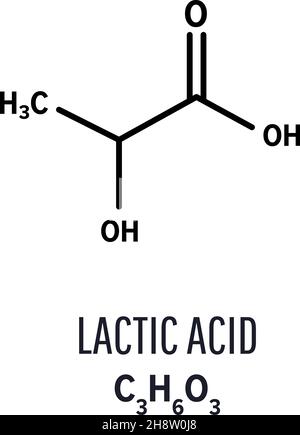 Structure moléculaire de l'acide lactique.Formule chimique squelettique d'acide lactique. Illustration de Vecteur