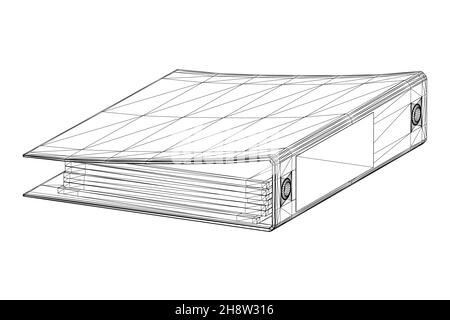 Image filaire du dossier Office avec des documents de lignes noires isolées sur fond blanc.Vue en perspective.3D.Illustration vectorielle. Illustration de Vecteur