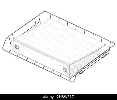 Image filaire du dossier de bureau avec des documents sur l'étagère à partir de lignes noires isolées sur fond blanc.Vue isométrique.3D.Illustration vectorielle. Illustration de Vecteur