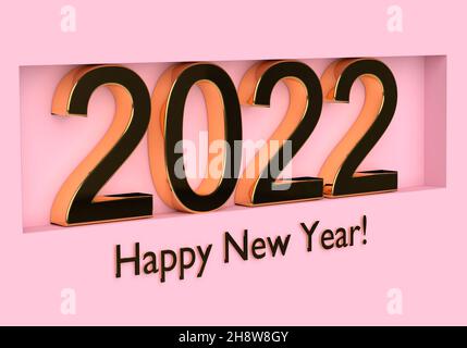 Texte doré bonne année avec le numéro 2022.rendu 3d Banque D'Images