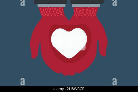 Les mains tiennent un coeur fait de neige.humeur d'hiver.moufles chaudes Illustration de Vecteur