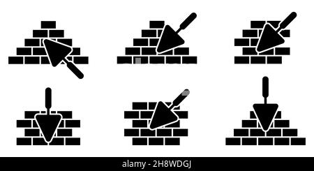 Jeu d'icônes de brickwork.Icône en forme de truelle et de brique.Symbole de construction ou de réparation.Illustration vectorielle.Icône de truelle de briqueterie et de bâtiment. Illustration de Vecteur