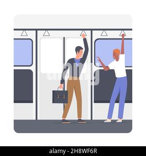 Homme se rendant au travail en métro.Illustration du transport en commun quotidien le matin jusqu'au bureau de travail à vecteur plat Illustration de Vecteur