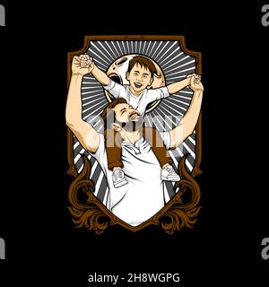 illustration de la relation de père et de fils avec un arrière-plan impressionnant Illustration de Vecteur