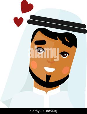 Homme arabe dans l'amour avec les coeurs icône.avatar peuple arabe dans le style plat coloré. Illustration de Vecteur