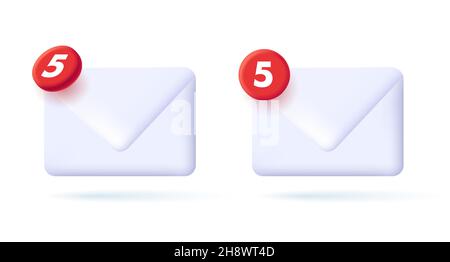 Icône des messages entrants avec notification dans un cercle rouge au-dessus de l'icône de l'enveloppe, illustration du rendu 3d, interface numérique Illustration de Vecteur