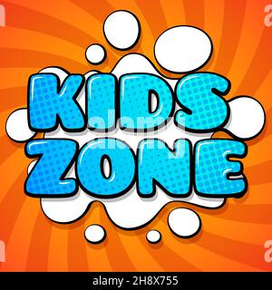 Bannière de la zone enfants.Logo de dessin animé de style rétro Illustration de Vecteur