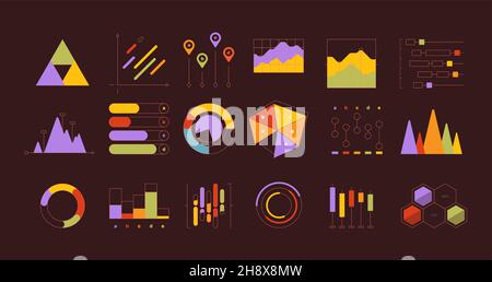 Éléments infographiques.Les modèles d'entreprise des organigrammes de la collection ui encerclent les graphiques les rapports d'information les séparateurs garish ensemble de vecteurs infographiques Illustration de Vecteur