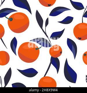 Motif art contemporain.Oranges juteuses et feuilles bleues.Résumé fruits vectorisation texture sans couture Illustration de Vecteur