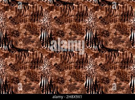 Motif de ligne ethnique sans couture inspiré des animaux.Illustration de haute qualité.rayures tribales complexes et très texturées entrelalées avec motifs Banque D'Images
