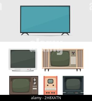 Téléviseur.la télévision numérique rétro et moderne pour les films d'actualité et les émissions de vieux gadgets de tournage garish collection d'illustrations vectorielles Illustration de Vecteur