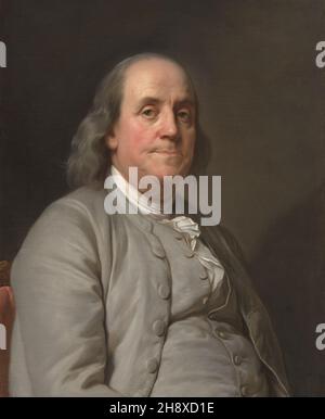 Benjamin Franklin (1706-90), American Printer, éditeur, auteur, inventeur,Scientifique, diplomate et un des Pères fondateurs des États-Unis, Portrait assis, peinture à l'huile sur toile par Joseph Siffred Duplessis, 1785 Banque D'Images