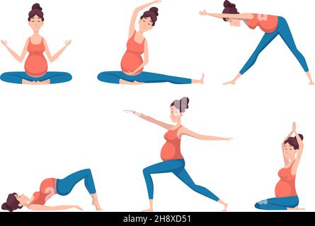 Yoga enceinte.Pose détendue pour les caractères enceintes sport santé récréation éducation vecteur exact personnes isolées Illustration de Vecteur