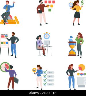 Liste de contrôle de l'entreprise.Les personnages Office People avec le concept de gestion du temps de la liste des tâches présentent des illustrations vectorielles plates Illustration de Vecteur