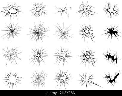 Surfaces fissurées.Verre dangereux smashing bords endommagés modèles illustrations vectorielles récentes isolées Illustration de Vecteur