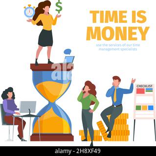 Liste de contrôle d'arrivée réussie.Les gens d'affaires avec le plan de projet de tâche de vérification de tableau de temps occupé garish modèle de page Web de vecteur Illustration de Vecteur