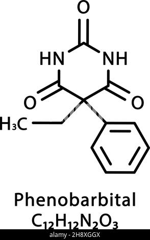 Structure moléculaire du phénobarbital.Formule chimique du squelette phénobarbital.Illustration du vecteur de formule moléculaire chimique Illustration de Vecteur