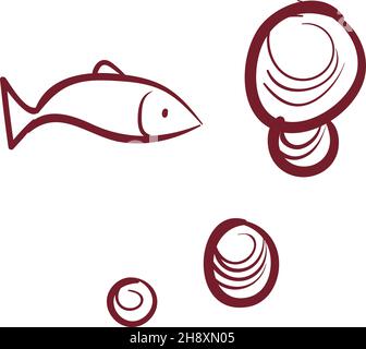 Bulles de poisson et d'eau dans le style d'esquisse dessiné à la main Illustration de Vecteur