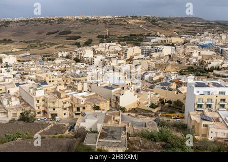 Vue panoramique depuis la Citadelle de Victoria / Rabat, Gozo, Malte, Europe. Banque D'Images