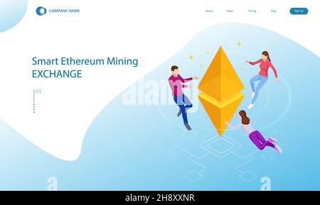 Isométrique investir dans l'argent numérique, augmenter les revenus, les bénéfices.Digital Wallet Technology for crypto-monnaie Ethereum, bitcoin.Application portefeuille numérique Illustration de Vecteur