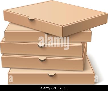 Pizzas fermées.Boîte en carton vierge dans la pile.Maquette réaliste isolée sur fond blanc Illustration de Vecteur