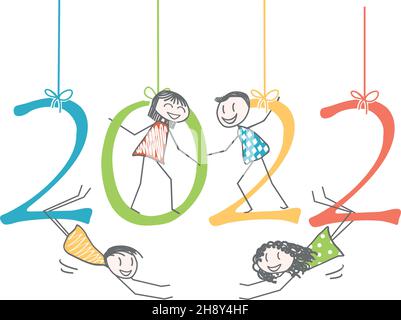 Les hommes et les femmes sur les chiffres de la nouvelle année 2022 Illustration de Vecteur