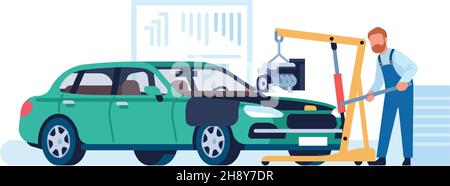 Réparation de moteur de voiture.Le technicien de maintenance démontant le véhicule Illustration de Vecteur