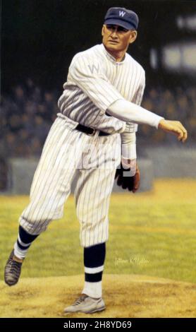 Walter Johnson, lanceur de baseball de la ligue majeure du Temple de la renommée, représenté dans un tableau par Arthur K. Miller Banque D'Images