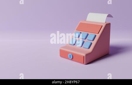 Caisse sur fond violet.Concept d'affaires et de commerce.Rendu d'illustration 3D Banque D'Images