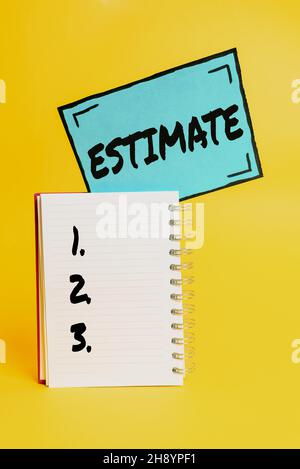 Estimation de l'affichage conceptuel.Internet concept calculer approximativement juge valeur nombre quantité étendue de quelque chose coloré idée Présentation Afficher Banque D'Images