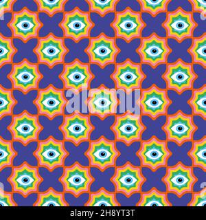 Yeux multicolores et formes abstraites.Modèle mystique sur fond coloré. Illustration de Vecteur