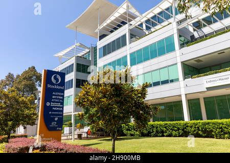 Les sièges sociaux de Sydney bâtissant sur un parc d'affaires à Macquarie Park Sydney locataires Nokia, Alstom et Rockwell Banque D'Images