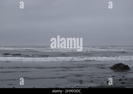 Ruby Beach sur l'océan Pacifique dans le parc national olympique par un jour de brouillard, péninsule olympique, Washington Banque D'Images